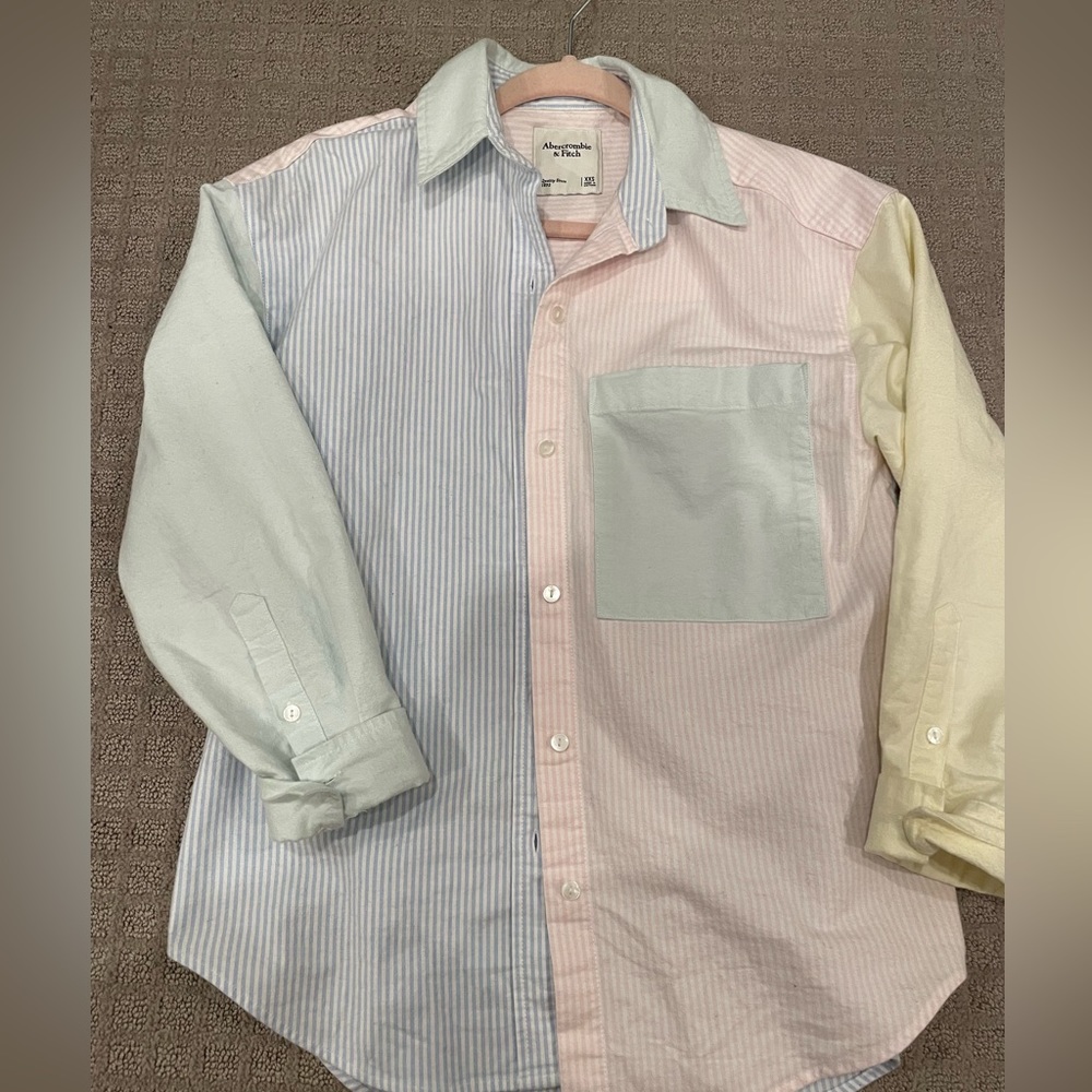 Oversized Colorblock Oxford Button-Up Shirt